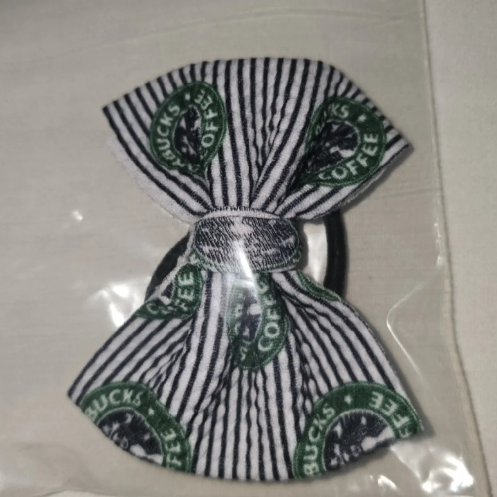 Starbucks Black and White Striped Hair Bow - Picture 2 of 2